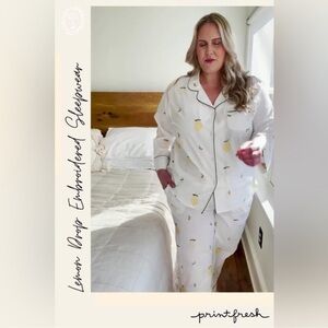 Printfresh Lemon Drop Embroidered Long Sleeve Pajama Top Small Organic Cotton